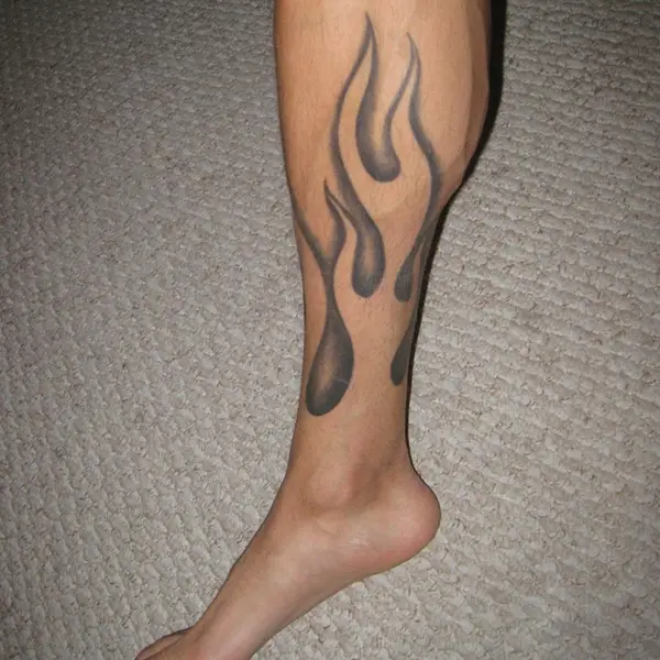 Colorful Fire And Flame Tattoo On Full Leg