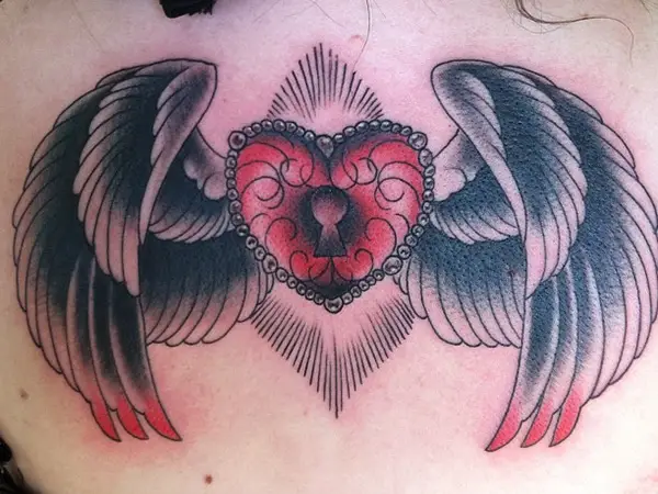 Dark Wings Heart Locket Tattoo