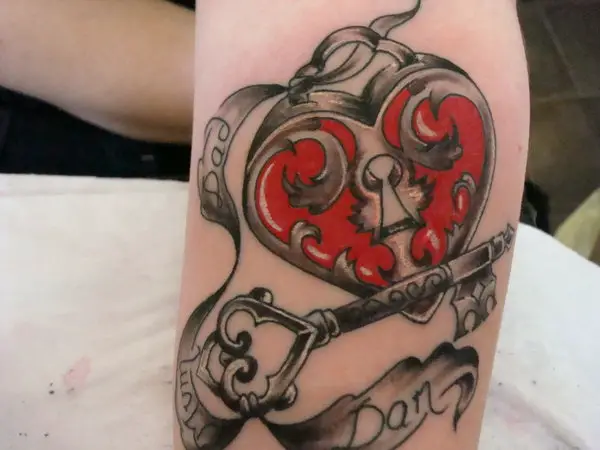 Red Heart With Key Tattoo