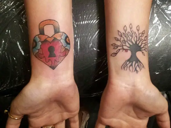 Flower And Fire Heart Locket Tattoo
