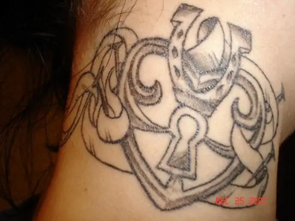 Horseshoe Heart Locket Tattoo 
