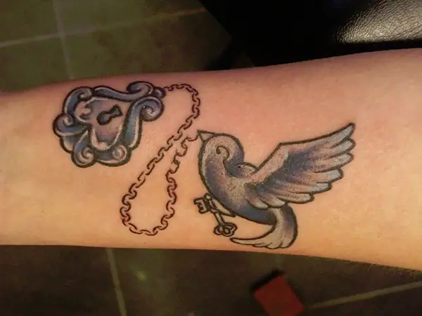 Sparrow Heart Locket Tattoo