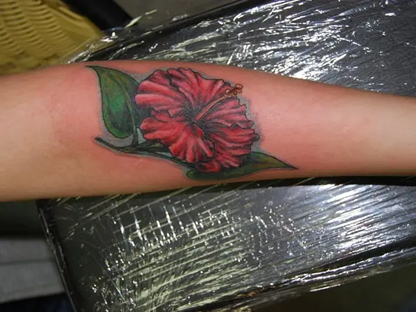 Bright Red Hibiscus Tattoo