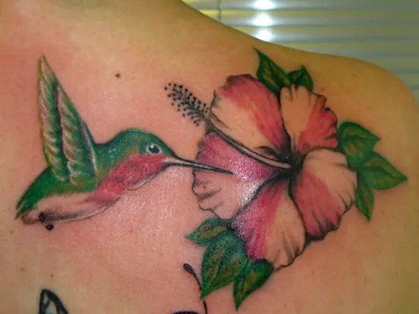 Bird and Hibiscus Tattoo