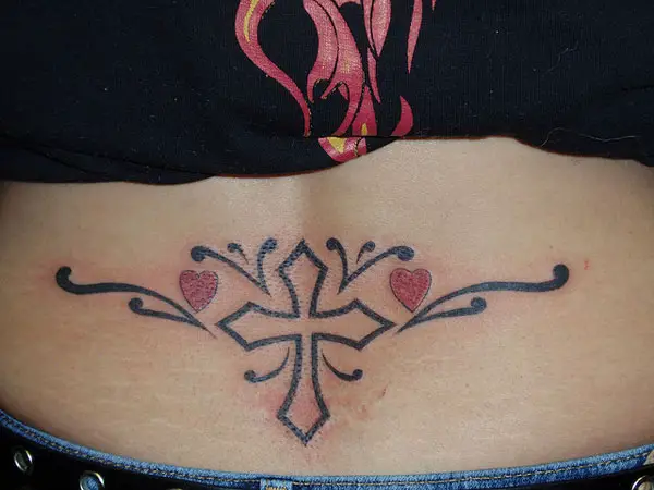 Cross And Hearts Tattoo