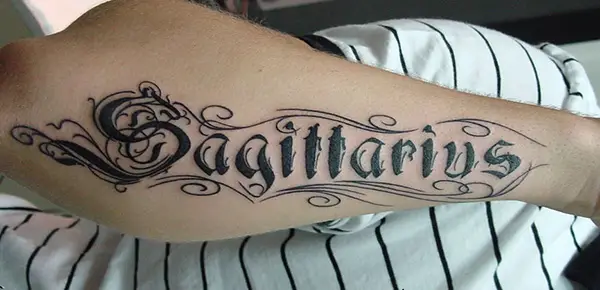 Sagittarius Lettering Tattoo