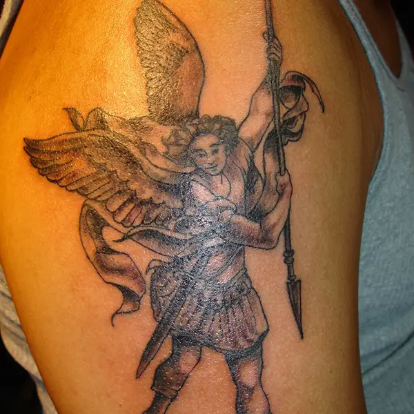 Tattoos By Chico  Small St Michael on the forearm  blackandgrey  blackandgreytattoo darkartist dotwork raleighartist raleigh  bishoprotary durham durhamartist chapelhill UNC duke ncartist ncart  919 nctattooers tattooedcarolina 