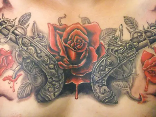 Pistols Bleeding Rose Tat