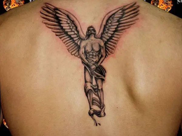 Powerful Disrobed Angel Tattoo Idea 