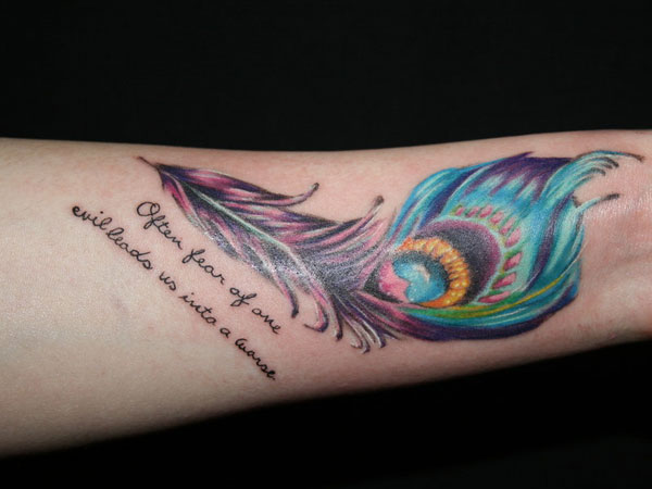 rainbow peacock feather tattoo