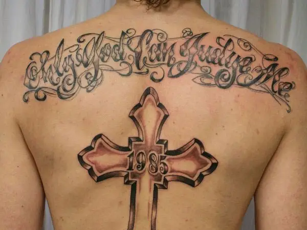 Christian Full Back Text Cross Tattoo