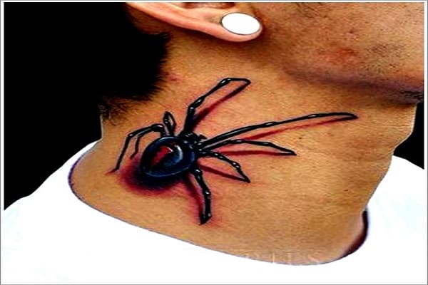 3D Spider Neck Tattoo