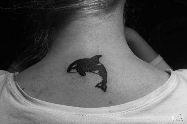 Killer Whale Back of the Neck Tattoo