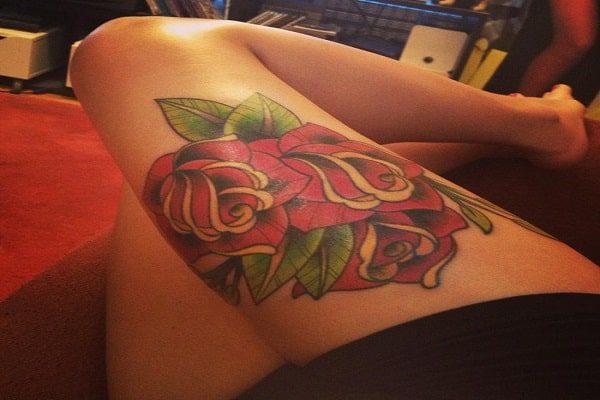 Rose Tattoo on the Thigh