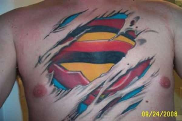 Superman Shredded Skin Chest Tattoo