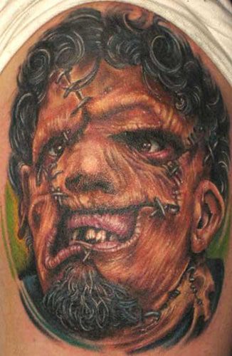 Leatherface Portrait Black and Gray Tattoo by Quade Dahlstrom TattooNOW