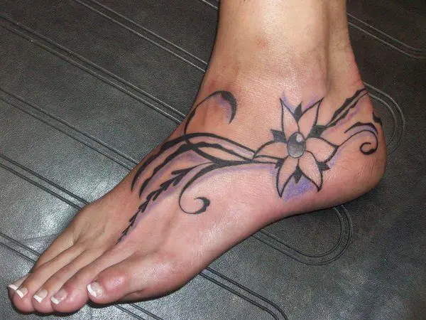 Side Foot Filigri Flower Tattoo with Purple