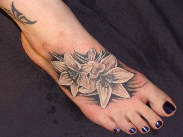Black and White Flower Foot Tattoo