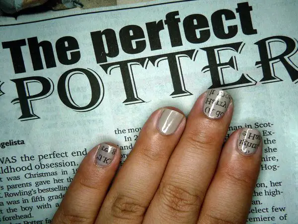 Grey Harry Potter Nails with Book Text