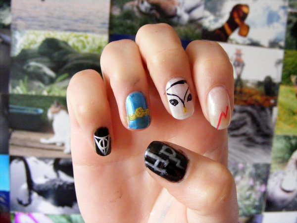 Harry Potter Character Nails with Hedwig and Lightning Bolt