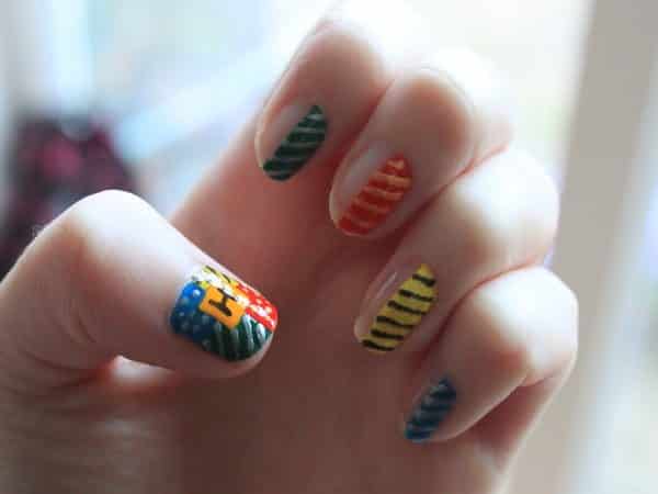 Harry Potter Houses Half Nail Design with Stripes