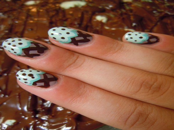 Grey Nails with Green and White Ice Cream and Chocolate Sprinkles