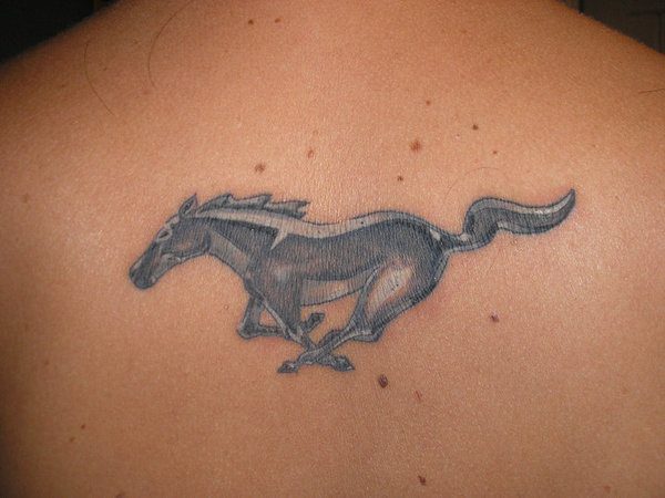 Grey Mustang Center Back Tattoo