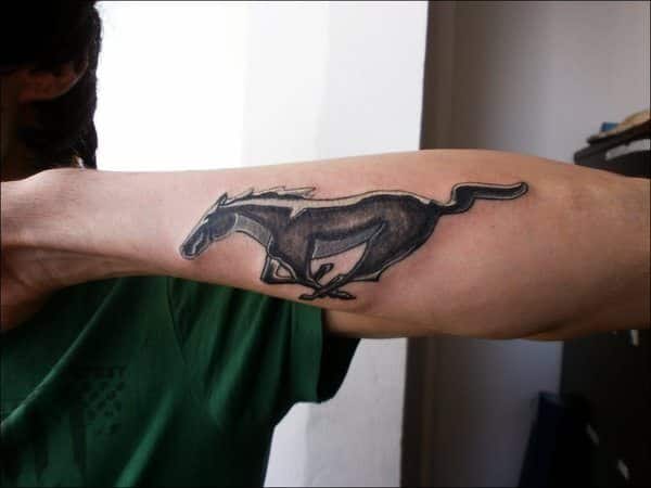 Back of the Lower Arm Grey Mustang Tattoo