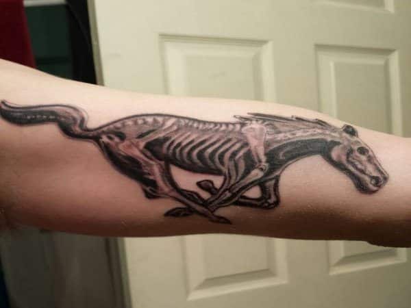 Black Mustang with Its Skeleton Tattoo