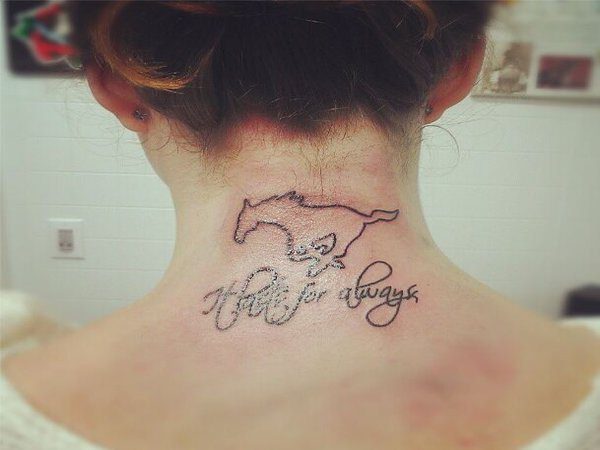 Neck Tattoo of Mustang Symbol Outline