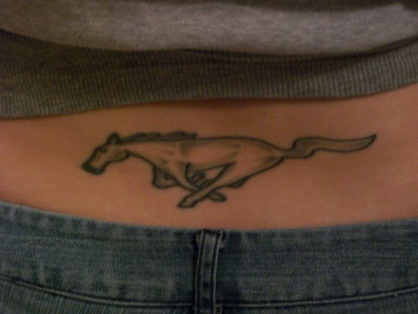 Lower Back Tattoo of a Mustang
