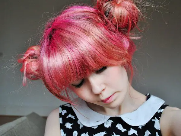 Pink Hair Put into Buns