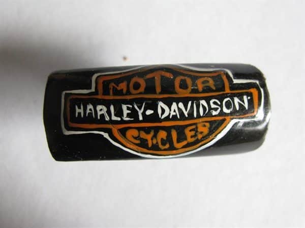 Black Harley Davidson Nail Tip with Shield Symbol and Words