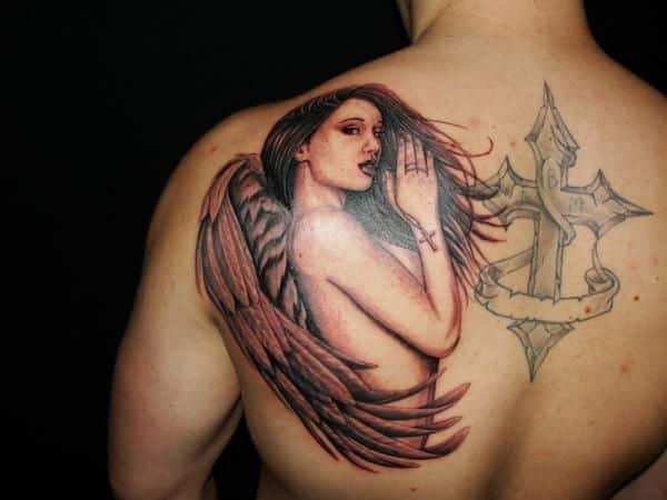 Naked Female Angel with Rosary Tattoo