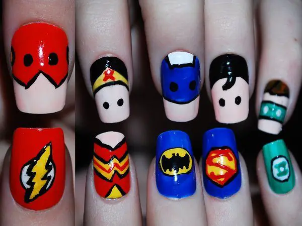 The Flash, Wonder Woman, Batman, Superman and Green Lantern Nails