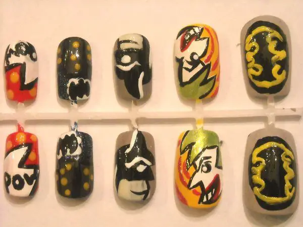 Batman Nails with Comic Book Pows, Batman Symbols, and Cartoon Joker