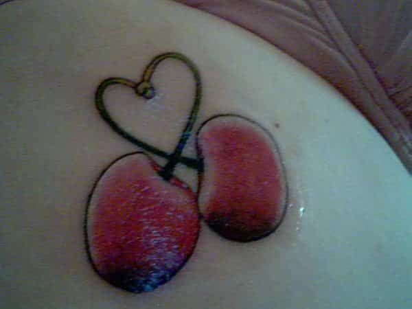 Cherries with Stem Forming a Heart Tattoo