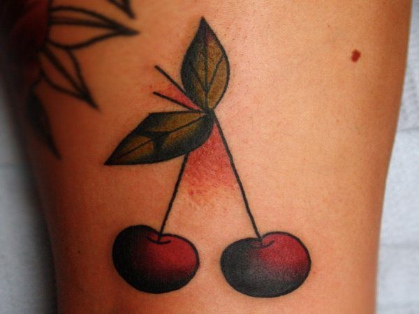 Dark Cherries with Leaves Tattoo