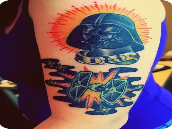 Darth Vader Dad Tattoo with Fighter Ship