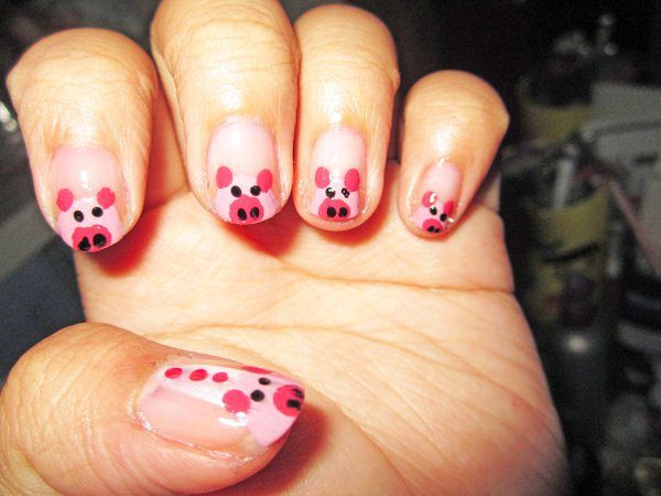 Clear Nails with Pink Piggies