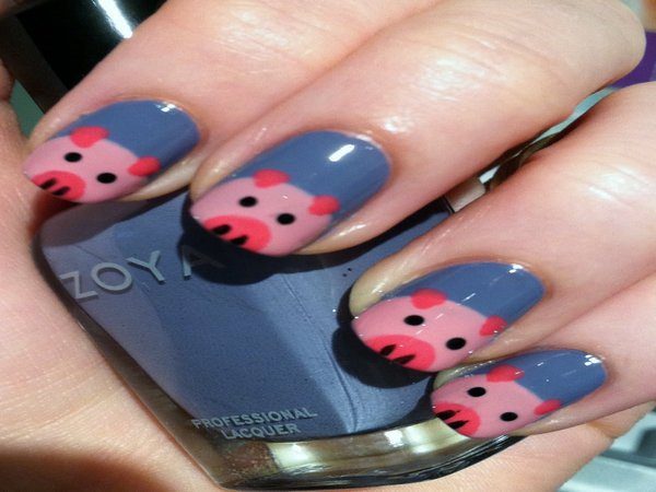 Grey Nails with Pink Piggies