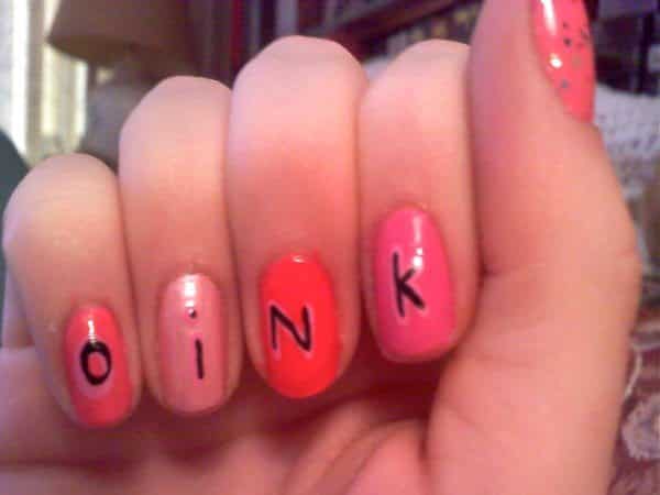 Light Pink, Dark Pink and Orange Oink Nails