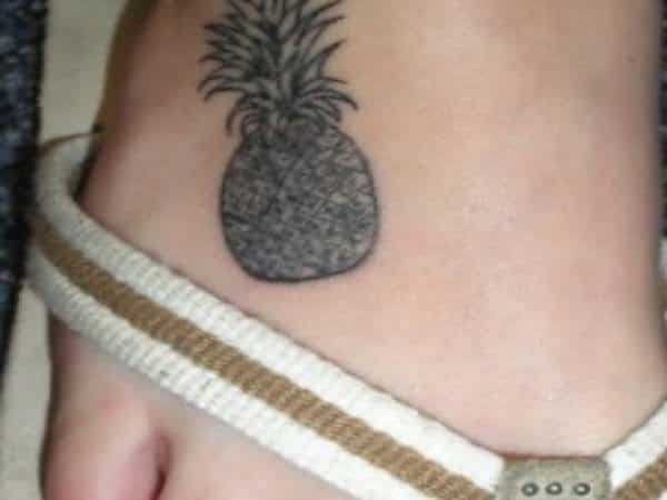 Pineapple Outline Foot Tattoo