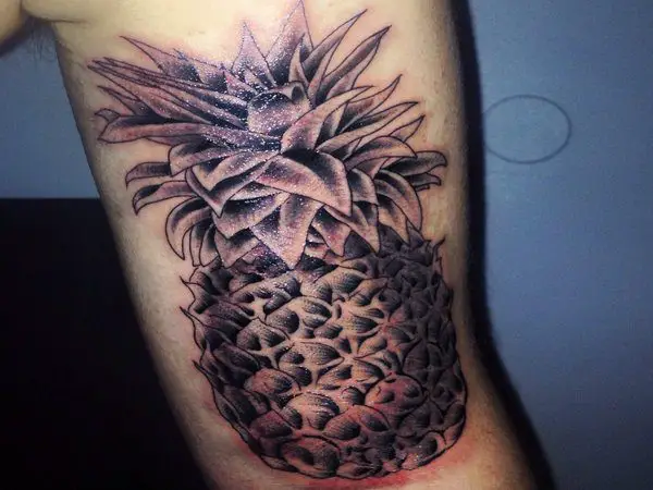 Black Ink Pineapple Arm Tattoo