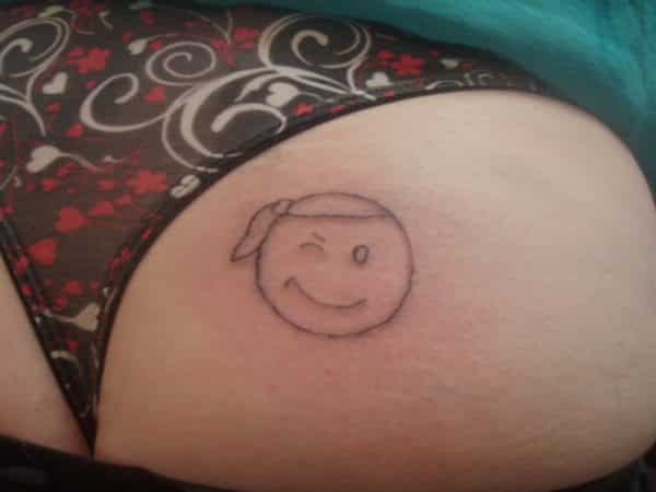 Winking Smiley Face Outline Tattoo