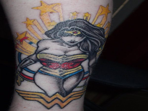 Wonder Woman Tattoo with Wonder Woman Symbol and Stars