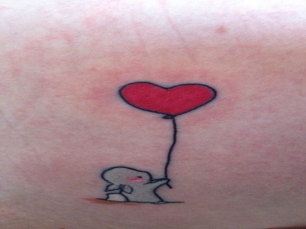 Cute Cartoon Bunny Holding Red Heart Balloon