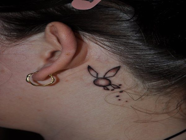 Brown Bunny Outline Back of the Ear Tattoo