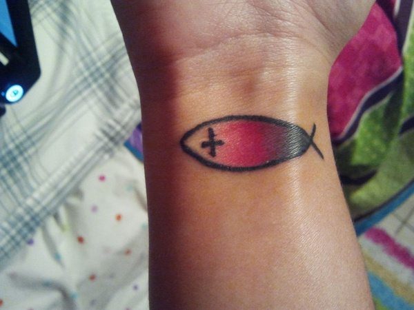 Simple Fish Wrist Tattoo with Red Coloring