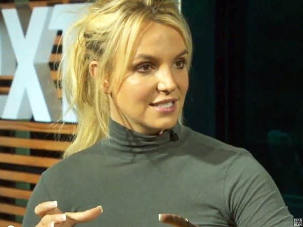 Britney Spears with Updo and Grey Turtleneck